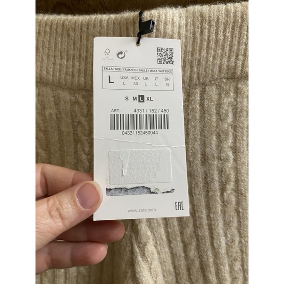 Zara Women's Cable Knit Sweater Wide Leg Pants Cream Size L New With Tags Soft - Picture 2 of 12